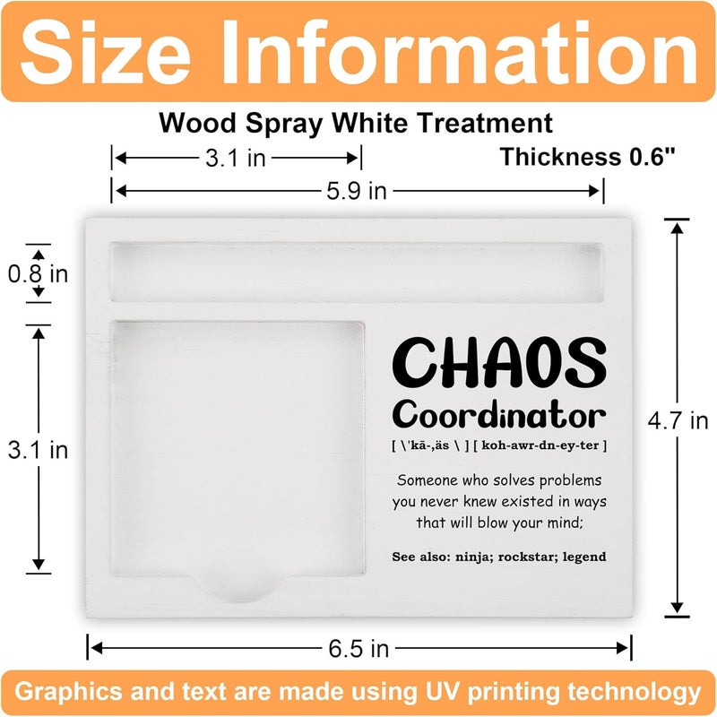 CINRLLA Chaos Coordinator Desk Note Holder Funny Gift for Coworker Boss Assistant, White Wood Sticky Note and Pen Tray, Office Organizer Decor for Women Men, Admin Appreciation Gift, NPB603 - Image 2